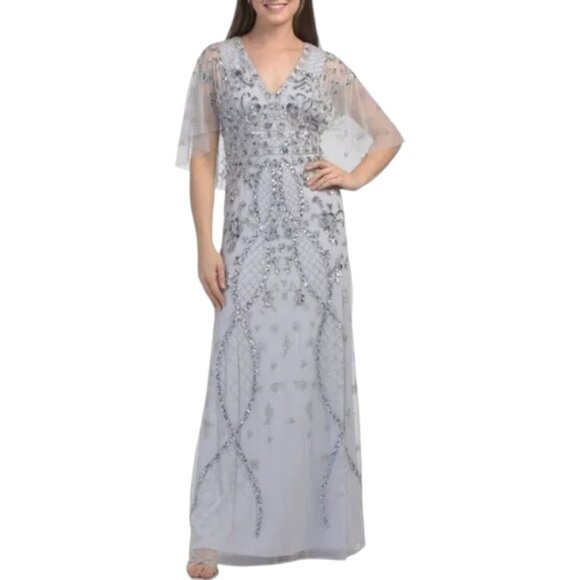 ADRIANNA PAPELL Serenity Flutter Sleeve Beaded Gown - Picture 1 of 2